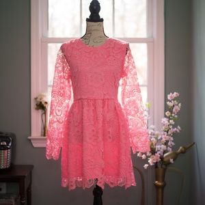 Yumi Kim Anthropologie pink crochet lace dress